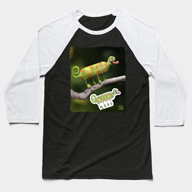 Curious Chameleon Baseball T-Shirt by Things I Have Drawn